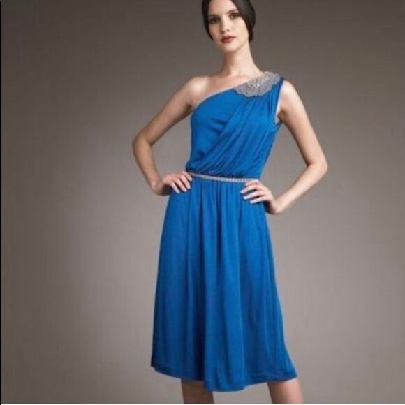 Fendi Blue Draped One Shoulder Embellished Dress - Picture 1 of 16